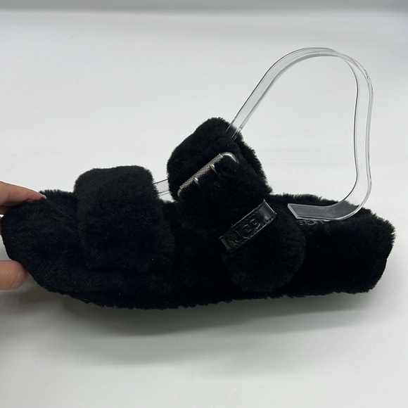 UGG - Fuzz Yeah Black 2 Buckle Sheepskin Shearling Slide Sandal Size 8 - Picture 10 of 14